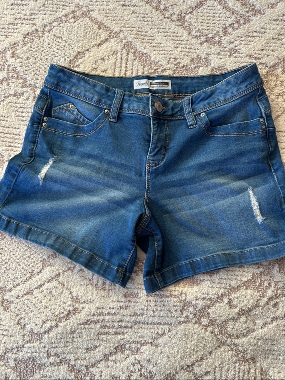 Royalty For Me Medium Blue Distressed Denim Shorts